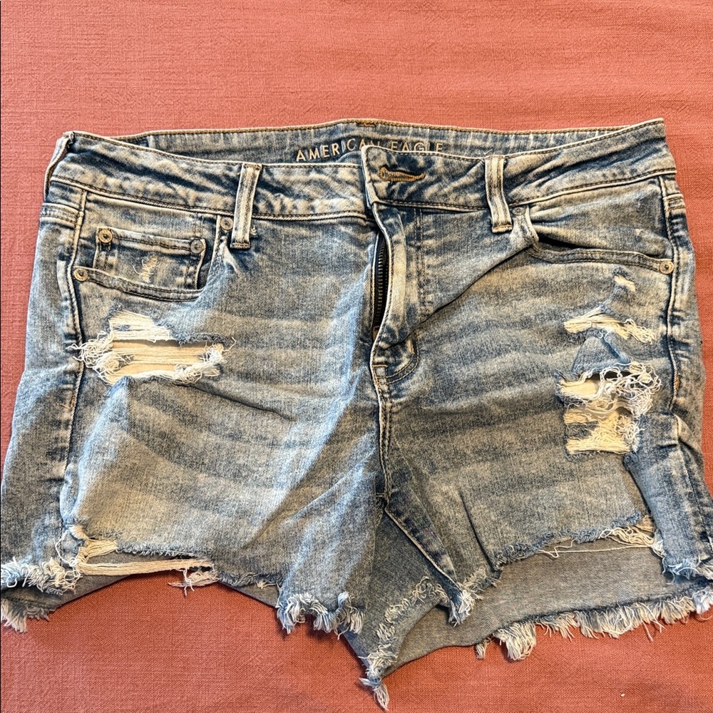 American Eagle Outfitters Ripped Jean Shorts - Light Blue